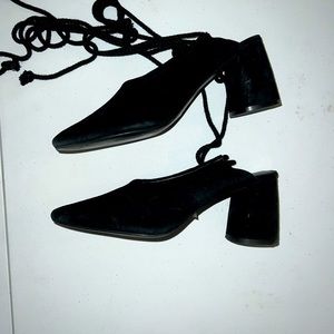 Suede Wrap Block Pumps